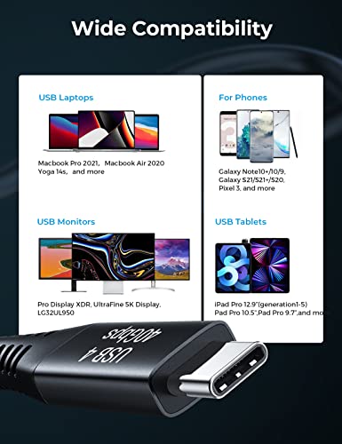 Upmark Thunderbolt 4 כבל, USB C ל- USB C כבל 100W תומך בתצוגה של 8K@60Hz, 4K כפול, כבל רעם תואם ל- MacBook Pro, Ipad Pro,