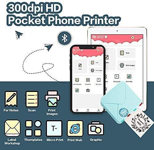 Phomemo M02S Pocket Pocket מדפסת Bluetooth מדפסת תרמית עם 3 גלילים נייר מדבקה לבן, תואמת ל- iOS + אנדרואיד לסיוע למידה,
