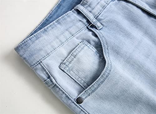 גברים רזים מתאימים חותלות בצבע אחיד ג'ינס מרובי כיס מותניים אלסטיים ג'ינס מכנסי מכנסי מוטו שטופים רזים