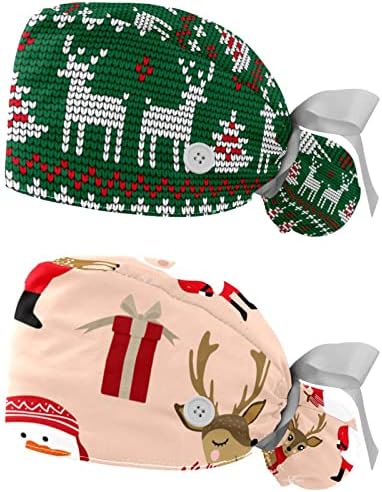 2 חבילות כובעי עבודה מתכווננים כובע בופנט עם כפתור נמתח עניבה לאחור כובעי נשים חג מולד שמח