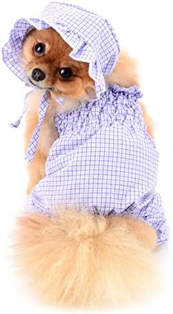 Smalllee_lucky_store בגדי חיות מחמד בנות בנות גור כותנה משובצת פיג'מה PJs לכלבים בינוניים קטנים חתולים עם כובע פיג'מה נקבה