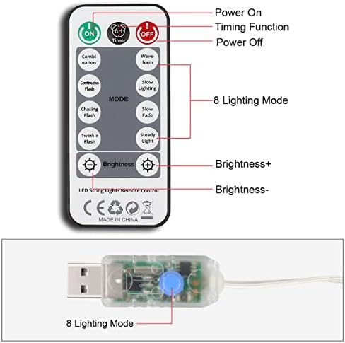 אורות וילון USB מופעלים עם מרחוק, 200 LED 9.8ft x 6.6ft אורות חלון נחושת אורות עמיד למים 8 מצבים, אורות פיות נצנוץ