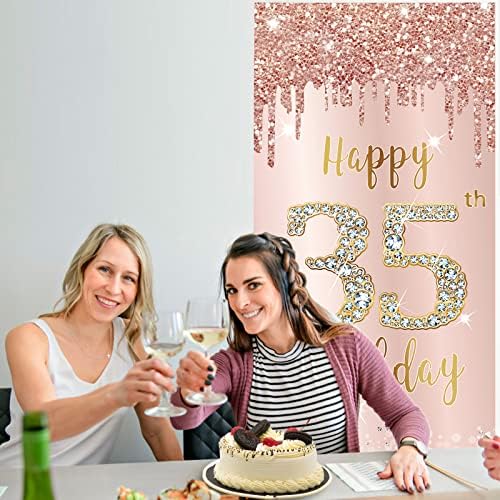 קישוטי דלת ליום הולדת 35 לנשים לנשים, זהב ורוד ורוד שמח 35 ציוד למסיבות של סימני כיסוי ליום הולדת, גדול יום הולדת גדול בן 35