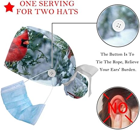 כובעים רפואיים לנשים עם כפתורים שיער ארוך, כובע עבודה מתכוונן 2 חלקים, צבי שלג של סנטה קלאוס