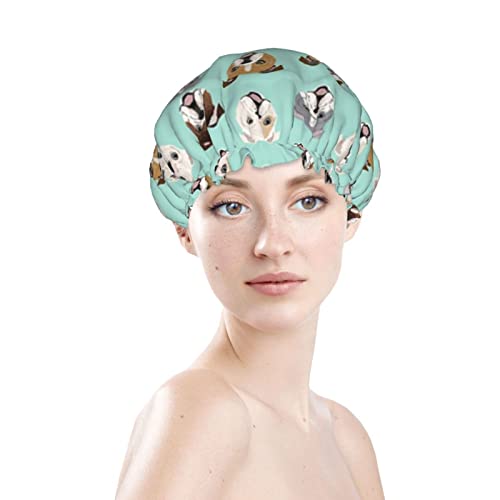 נשים לשימוש חוזר נמתח כובע שיער מטופש בולדוג אנגלי שכבות כפולות כפפות אטומות למקלחת כובע אמבטיה