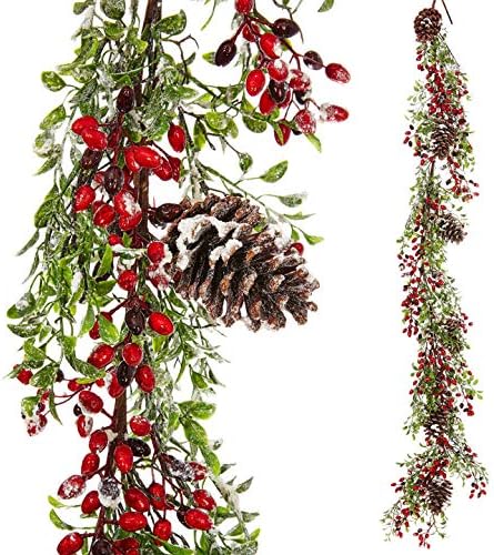 Vita Domi יפהפה 5.5 'חג חג מולד מעורבב, מושלג, זל חג מולד עם פינקונים ופירות יער אדומים, למדעי המדרגות של Vanity