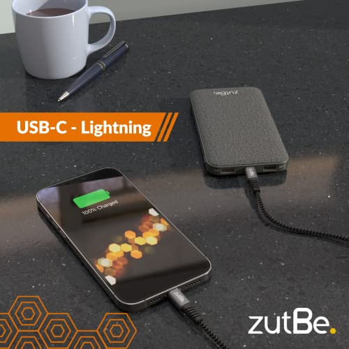 Zutbe Shield 2 USB-C לכבל ברק קלוע עם Kevlar, לאייפון 14 13 12 11 Pro/Pro Max X iPad AirPods iPod תומך במשלוח חשמל