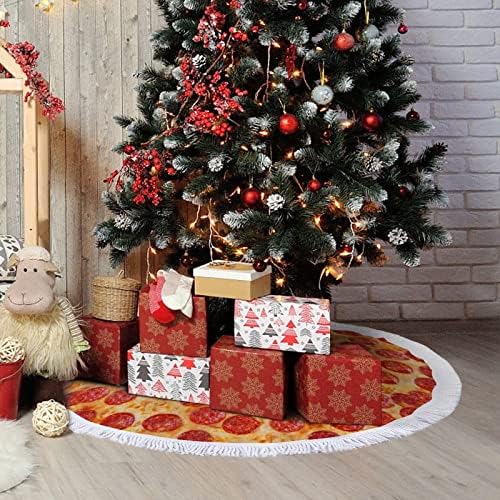 חצאית עץ חג המולד פפרוני איטלקי חצאית עץ חג המולד אדומה עגולה עגולה עגולה עם קצה משולב לקישוטי חצר חיצוניים מקורה