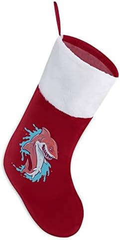 כריש עם גרבי גרב גרביים לחג המולד בפה פתוח עם אח קטיפה תלוי לעיצוב עץ חג המולד