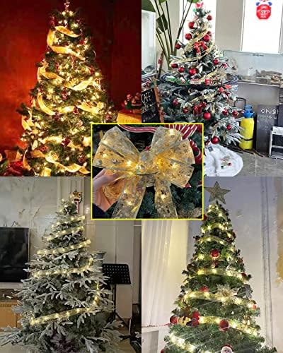 אורות סרט חג המולד של Wimupath קישוטי זהב, פיית 32ft אורות מיתר LED לעץ חג המולד, שכבה כפולה של חוט נחושת קשתות לחתונות