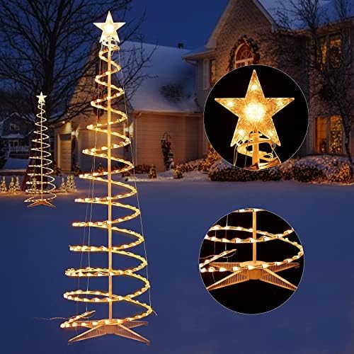 עץ חג מולד ספירלי עם אורות, אורות עץ חג המולד בגובה 6 מטר עם טופר כוכב 7 אינץ ', UL הסמכת UL מתקפלת על אורות עץ חיצוניים חיצוניים
