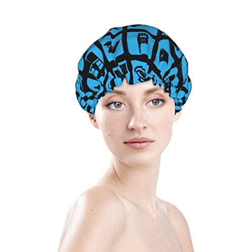 נשים לשימוש חוזר כובע שיער שולי דק כחול כחול סמלי משטרה שכבות כפולות כובע אמבטיה כובע אמבטיה