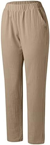 מכנסי פשתן רחבים לנשים קפרי מכנסי מותניים אלסטיים שרוך מכנסי טרקלין בכושר רופף מכנסיים מהירים יבשים עם כיסים