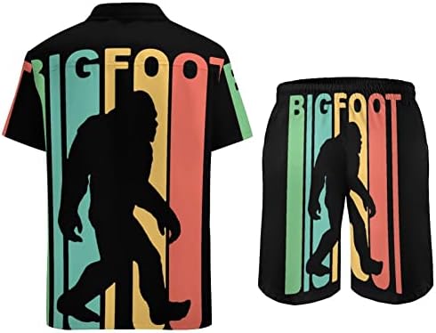 Weedkeycat רטרו רטרו צללית Bigfoote תלבושות חוף גברים 2 חלקים כפתור הוואי למטה חולצה עם שרוול קצר ומכנסי תא