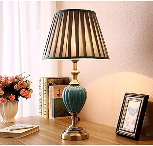 מנורת שולחן ZLXDP מינימליסטית חדר שינה מנורת שולחן מיטה, מנורת שולחן קרמיקה, מלפכת בד קופית קלאסית, מנורת שולחן