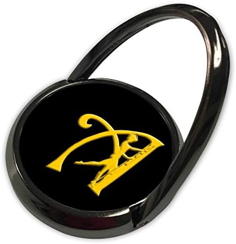 עיצוב אלכסיס של 3DROSE - מונוגרמה יופי - צהוב צהוב, צללית נקבה על שחור. מכתב אלגנטי A - טבעת טלפון