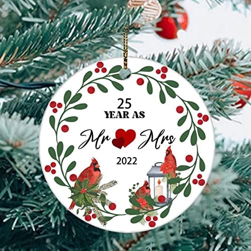 15 שנים בתור MR & MRS 2022 קישוטים תלויים בציפורים אדומות קישוטים קישוטי סובלימציה תלויים קישוט עץ חג המולד קישוטים עגולים