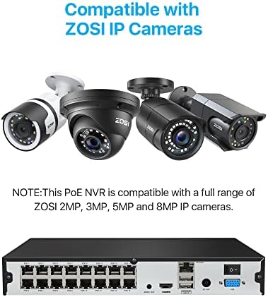 מערכת מצלמות אבטחה של Zosi 4K 16CH POE לעסקים, מצלמת פו 4X 8MP חיצונית עם ראיית לילה צבעונית של כוכב, גילוי אנושי, אזעקת