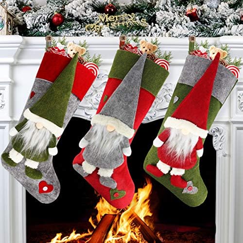 סט AIDUY של 3 גרבי חג המולד 18 עם גרבי חג המולד שוודים קטיפים תלת מימדיים חמודים