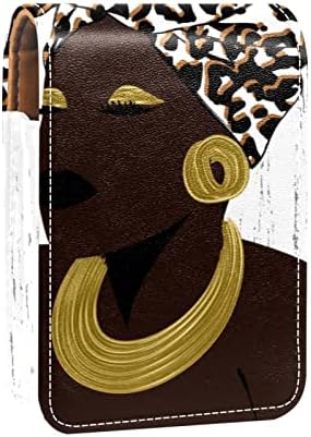 איפור שפתון מקרה שפתון תיק עם מראה נייד שפתון אחסון פאוץ גלוס אחסון ארגונית, יפה אפריקאי אישה הדפס מנומר
