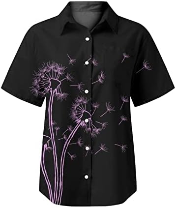 נשים אביב קיץ פרח מודפס קצר שרוול חולצה למעלה חולצה רופף כפתור למטה חולצות לנשים