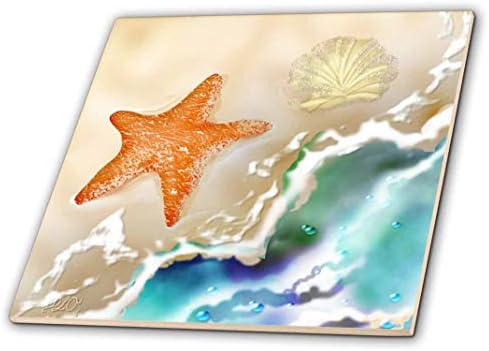 כוכבי ים ורדים תלת מימדיים וסיינגל בחול ליד אריחי הקרמיקה האומנים האוקיאנוס הדיגיטלי, רב צבעוני