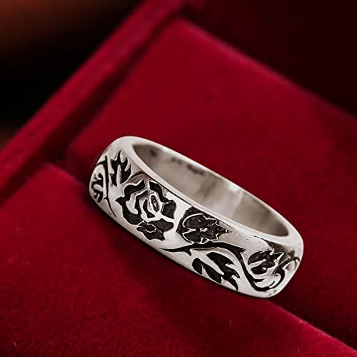 טבעת עבור בני בציר סגנון טבעת אופנה קלאסי עלה ועלה פרח טבעות רטרו מצופה שחור טבעת