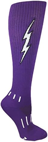 מוקסי גרביים סגול עם לבן ברק חשמלי מטורף בורג בגובה הברך כדורגל גרביים