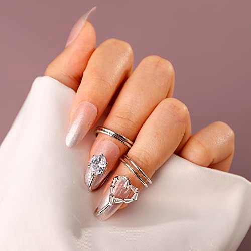 רומטוק בציר קריסטל נייל הגנה על כסף טבעת נייל אמנות גבירותיי תכשיטי אצבע טיפ מניקור טבעת עבור נשים בנות