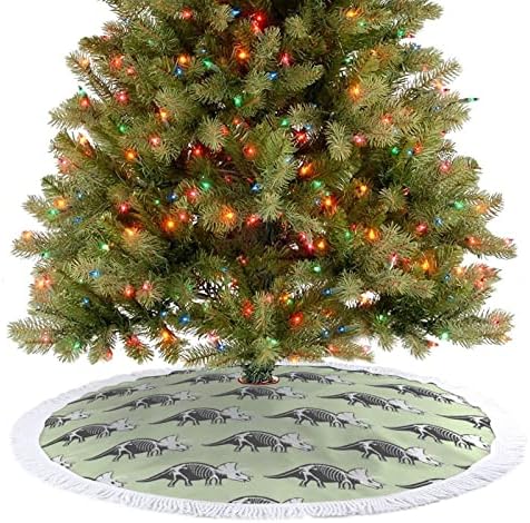 שלדי דינוזאורים מדפיסים חצאית עץ חג המולד עם ציצית למסיבת חג שמח מתחת לעץ חג המולד
