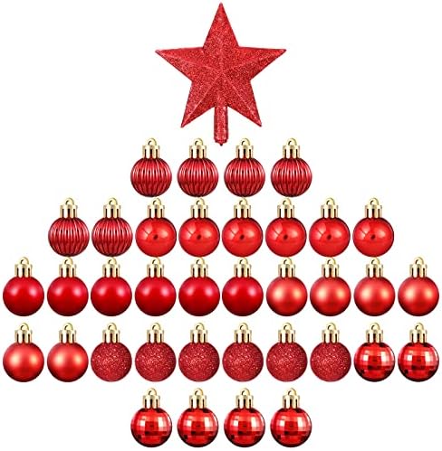 37 מחשבים אדומים נצנצים מיני כוכב עץ חג המולד טופר תלוי קישוטי כדור חג המולד קישוט