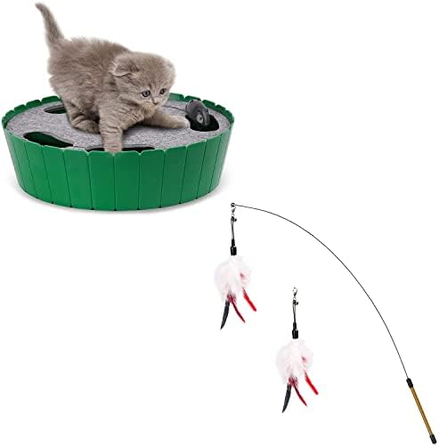 Pawaboo Electric Motion Motion צעצוע חתול עם צעצוע חתול עכבר ונוצה של צעצוע חתול, צעצוע נוצה של נוצה חתול מעופף לוכד חתול נוצה