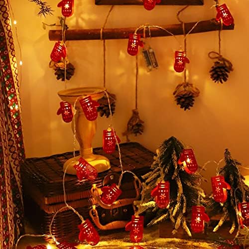 HHMEI 4. 10 LED עץ חג המולד קישוט אורות מיתרים כפפות סנטה, אורות דקורטיביים המופעלים על סוללה, אורות קישוט חג המולד לעיצוב מקורה