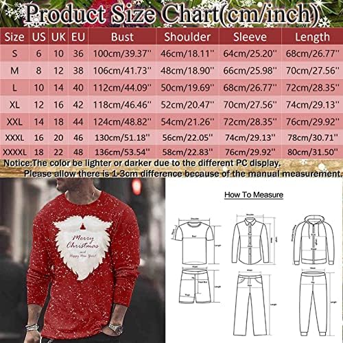 חולצות טריקו של שרוול ארוך של Dsodan לחג המולד לגברים, חג המולד 3D גרפיקה סנטה קלאוס הדפס קרוס צמרת טופ טופ חולצת טופ