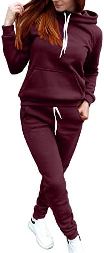 חליפות ספורט של נשים 2023 כושר רופף כושר טרנדי מגרש מזדמן עם כיסים מכנסי קפוצ'ון סווטשירט מכנסיים אימונים מוצקים