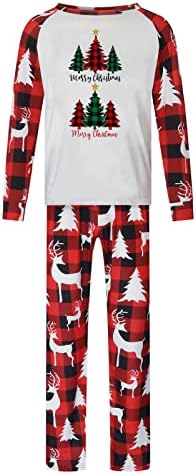 פיג'מות לחג המולד שנקבעו ללבוש שינה לחג משפחתי PJS קבעו צמרות דפוס עץ חג המולד ותלבושות תחתונות משובצות אדומות