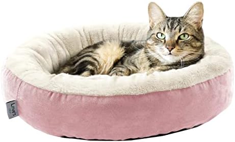 מיטת סופגנייה עגולה בקתת אהבה, מיטת חיות מחמד 23 אינץ ' לחתולים או לכלבים קטנים, תחתית נגד החלקה ועמידה