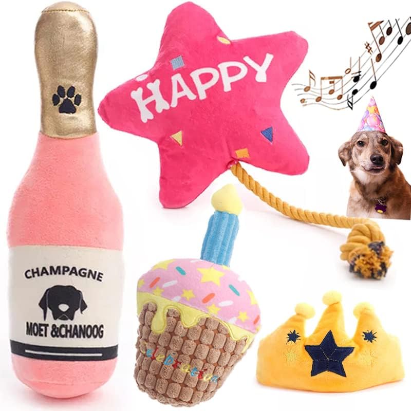 שמפניה של מתנת מסיבה, כתר, בלון, כלב עוגה ללעוס יום הולדת שמח צעצועי חיית מחמד אינטראקטיביים לכל הגזעים
