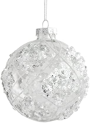 סליל 10 ממ 8 סמ/3in 9 סמ/3.5 אינץ 'קישוט חג המולד, כדור זכוכית שקוף משובץ עם כדור חג המולד לבנים פנטגרמות שלג לבן תליון עץ