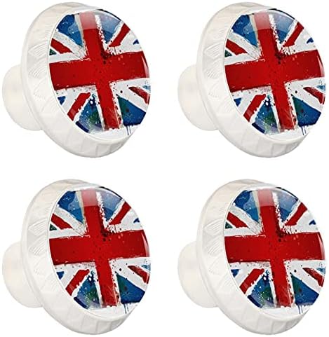 מגירת ידיות לבנים בריטניה דגל מלביש ידיות קריסטל זכוכית ארון ידיות 4 יחידות הדפסת עגול ידיות משתלת דקורטיבי ידיות ססגוניות