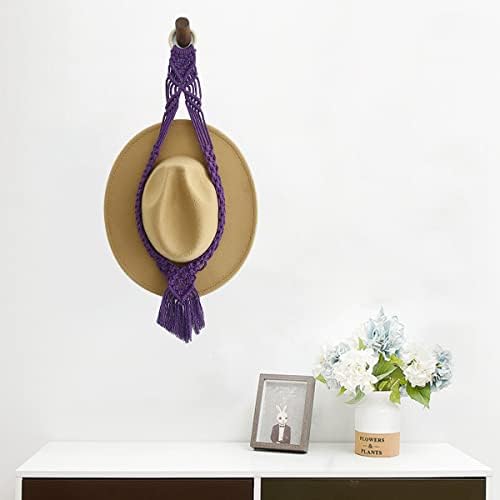 Doronyarq אריגת יד מתלה כובע Boho Hat מארגן לקיר תליית כובע תצוגה מקרמה קולבים מחזיק כובע דקורטיבי למכסי בייסבול