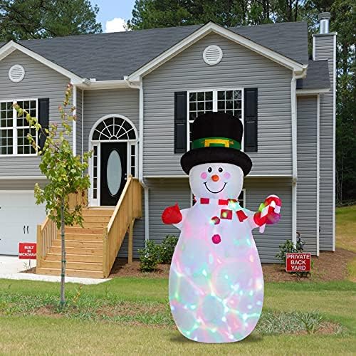 מתנות דקורטיביות מעודנות לחג המולד, איש שלג מתנפח בגודל 6 רגל עם כובע ג'נטלמן וקנדיקנה ביד אורות LED מקורה מקורה