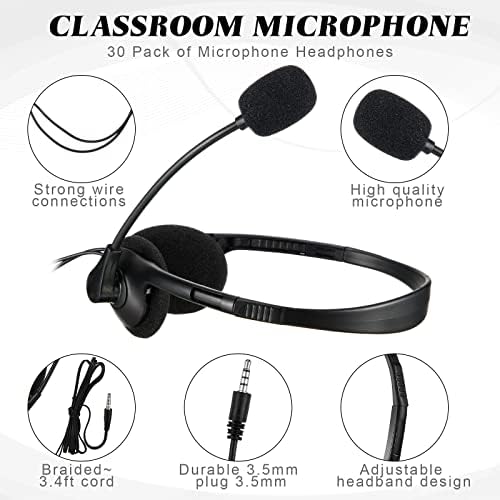 20 אוזניות בכיתה חבילות עם אוזניות סטריאו סטודנטיות שחורות מיקרופון