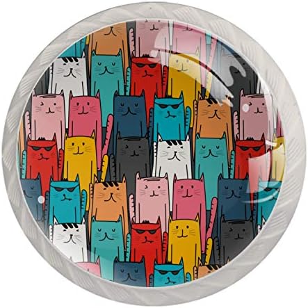 צבעוני חתולים דפוס שרבוט אמנות ארון דלת ידיות ידיות מושך ארון ידיות מגירת ארון בגדים 4 יחידות