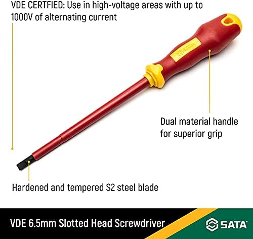 חשמלאים מבודדים SATA VDE 6.5 ממ מברג ראש מחורץ עם VdeHandle ands2 Steelblade - ST61325SC, 6.5x150 ממ