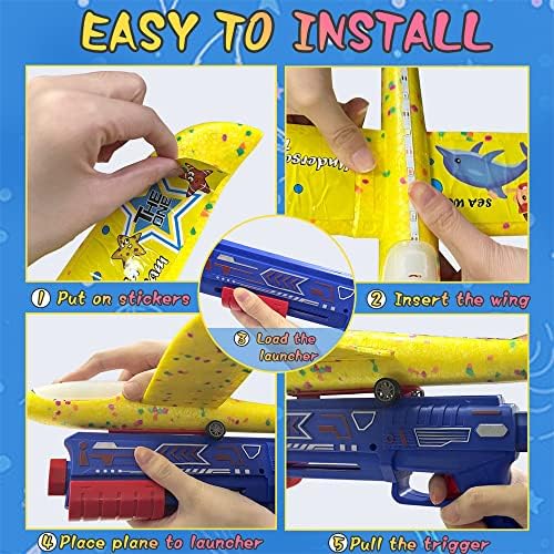 ילדים צעצועים של צעצועי מטוס 3 אריזים עם משגר, 2 מצבי טיסה LED LED דאון דאון מטוס צעצועים ו -3 מדבקות, משחקי