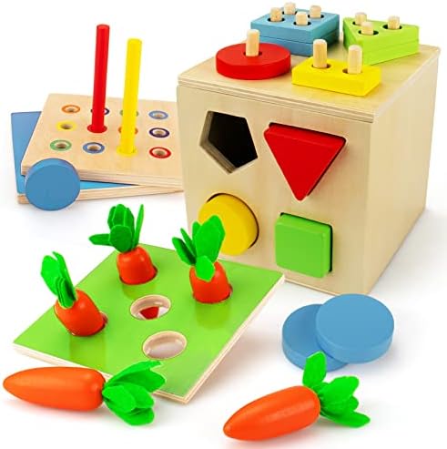 צעצועים של סמיקו מונטסורי לילד בן שנה, צעצועים מעץ מיון צורה התפתחותית ותואמת משחק גזר גזר, מתנות ליום הולדת לפעוטות תינוקות