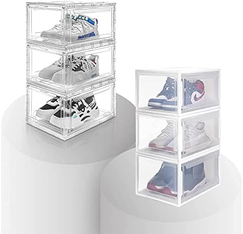 צרור קופסת נעליים HOMDE: מתלה נעליים של מסגרת לבנה + קופסת נעליים שקופה מלאה