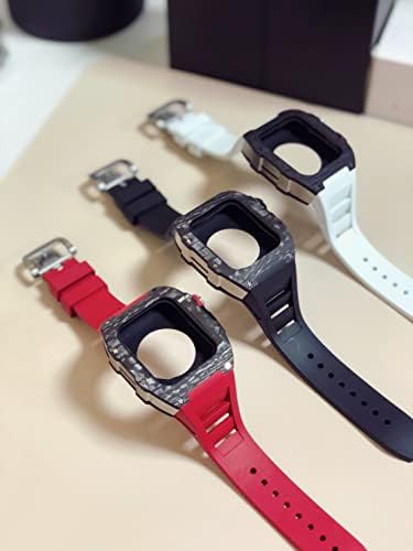ערכת שינוי חדש לסדרת Apple Watch 7 מארז מתכת 45 ממ+רצועת סיליקון עבור IWatch 44 SE 6 5 4 רצועת גומי סיבי פחמן רצועת גומי