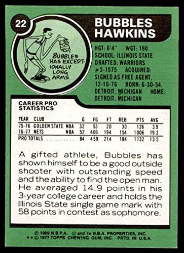 1977 Topps 22 Bubbles Hawkins New Jersey Nets Ex Nets St.
